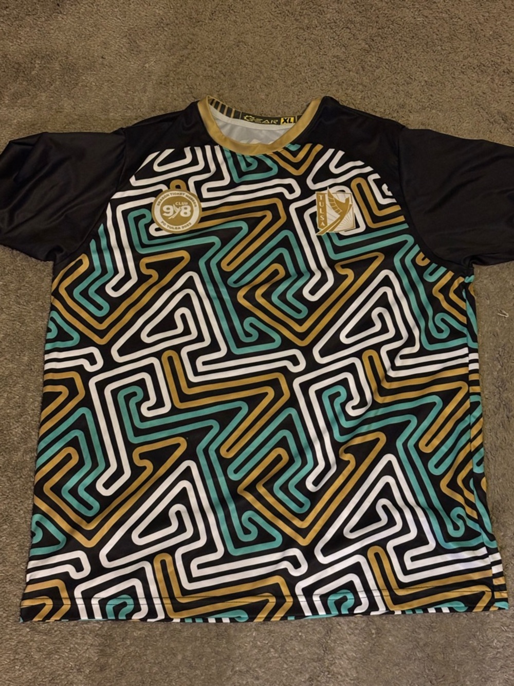 Tulsa FC Black, Teal & Gold Geometric Athletic Jersey
